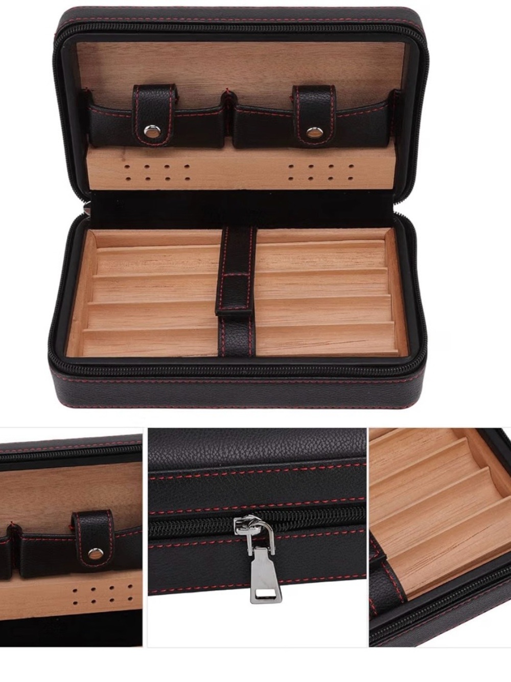 Cigar Box 4 Pack Travel Portable Leather Cigar Humidor - Picture 9 of 9